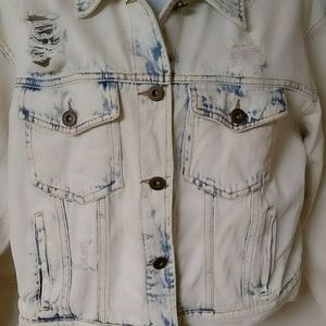 Marci size large blue jean jacket distressed EUC